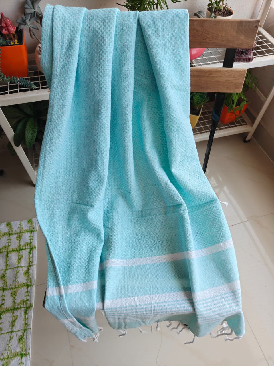 Absorbent Turkish Weaved Organic Cotton Bath Towel Turquoise Light Blue Large