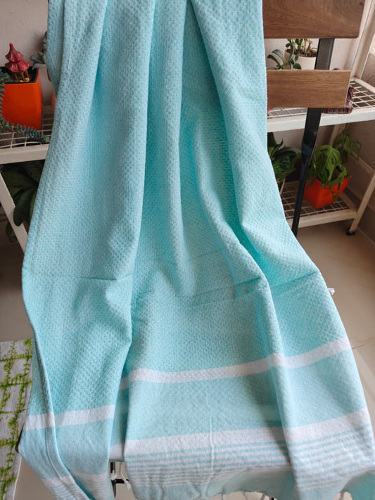 Absorbent Turkish Weaved Organic Cotton Bath Towel Turquoise Light Blue Large