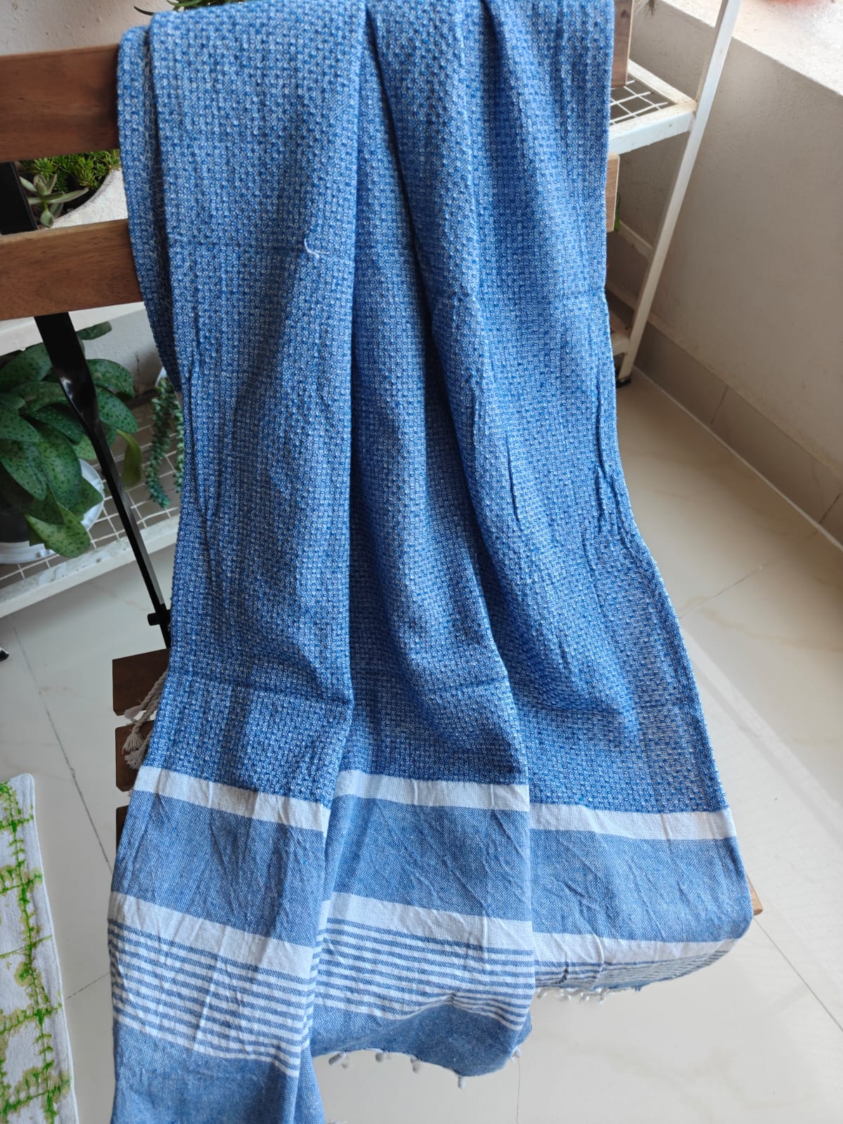 Absorbent Turkish Organic Cotton Weaved Bath Towel Indigo Blue