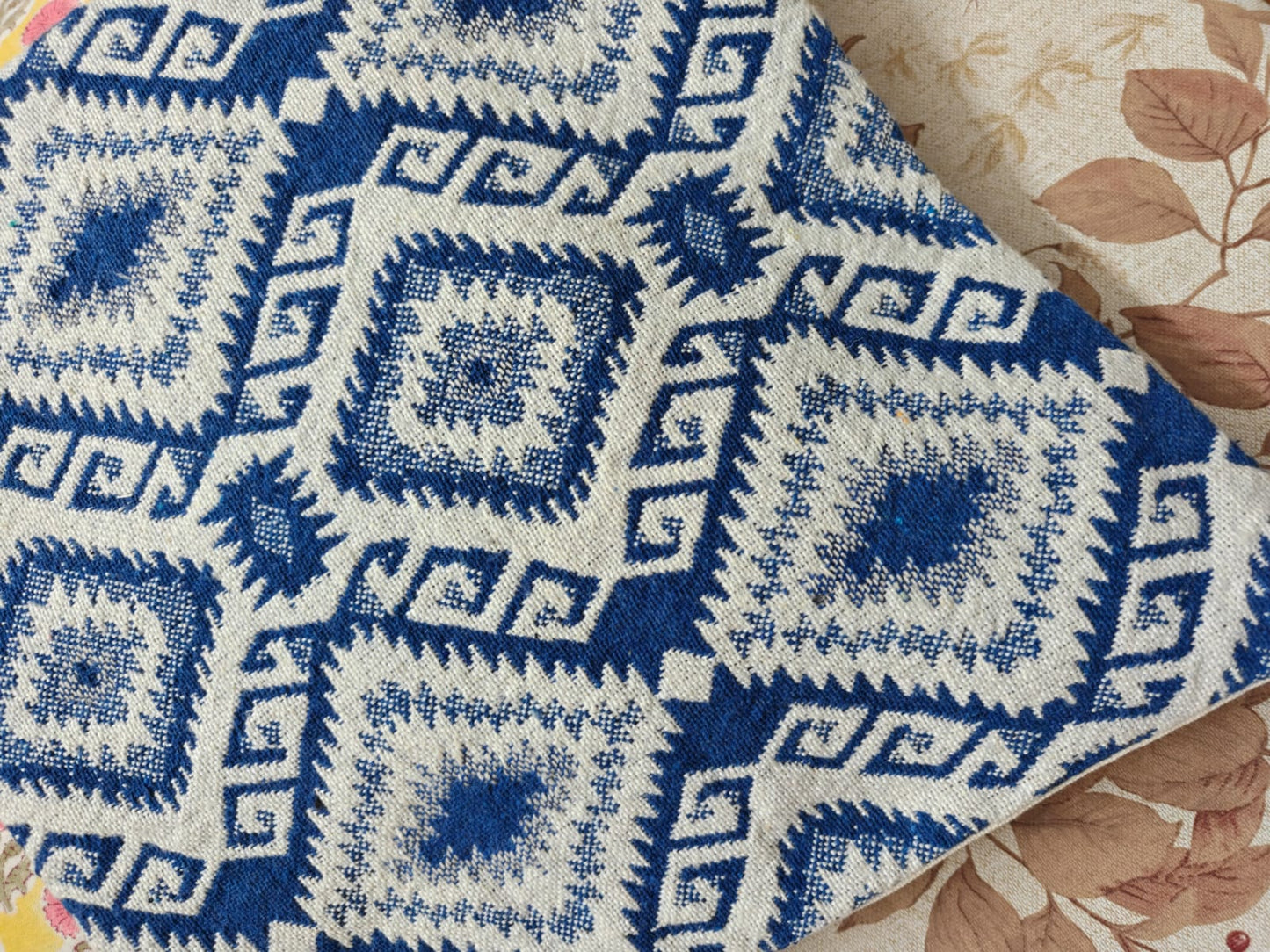 Boho Jacquard Weaved Blue Small Cushion Cover 12 x 12 inches 1 piece