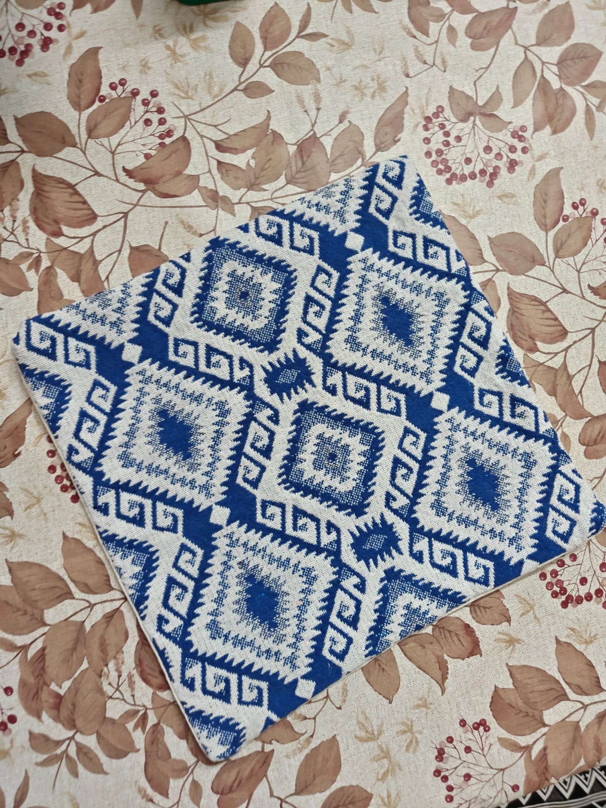 Boho Jacquard Weaved Blue Small Cushion Cover 12 x 12 inches 1 piece
