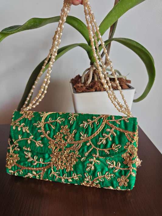 Designer Embriodered Green Clutch Gift Bags | Handcrafted Potli Bags | Buy Party favors party favors