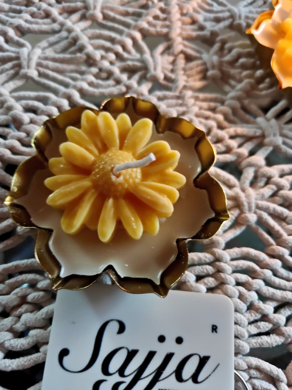 Daisy Soy Wax Gold Plated Urli Candle | Handcrafted Diya | 1 piece | Indian Festival Diya |  Decorative Metal Candle Holder for Pooja & Festive Decor