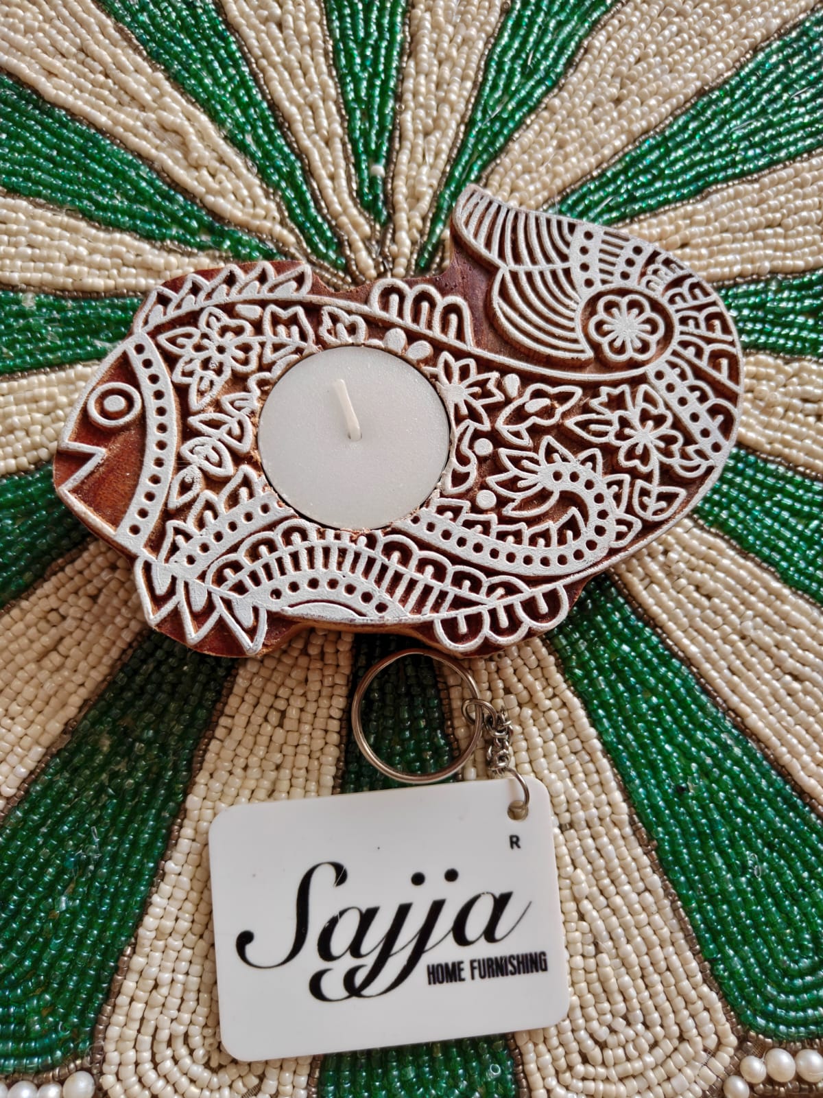 Wooden Tea Light Holder Auspicious Fish | Handcrafted Diya | 1 piece