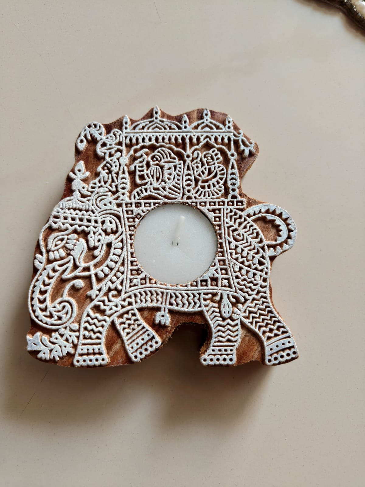 Rajwada Elephant Handcarved Pure Wood Diya Tealight Candle Holder  | Handcrafted Diya | 1 piece | Indian Festival Diya