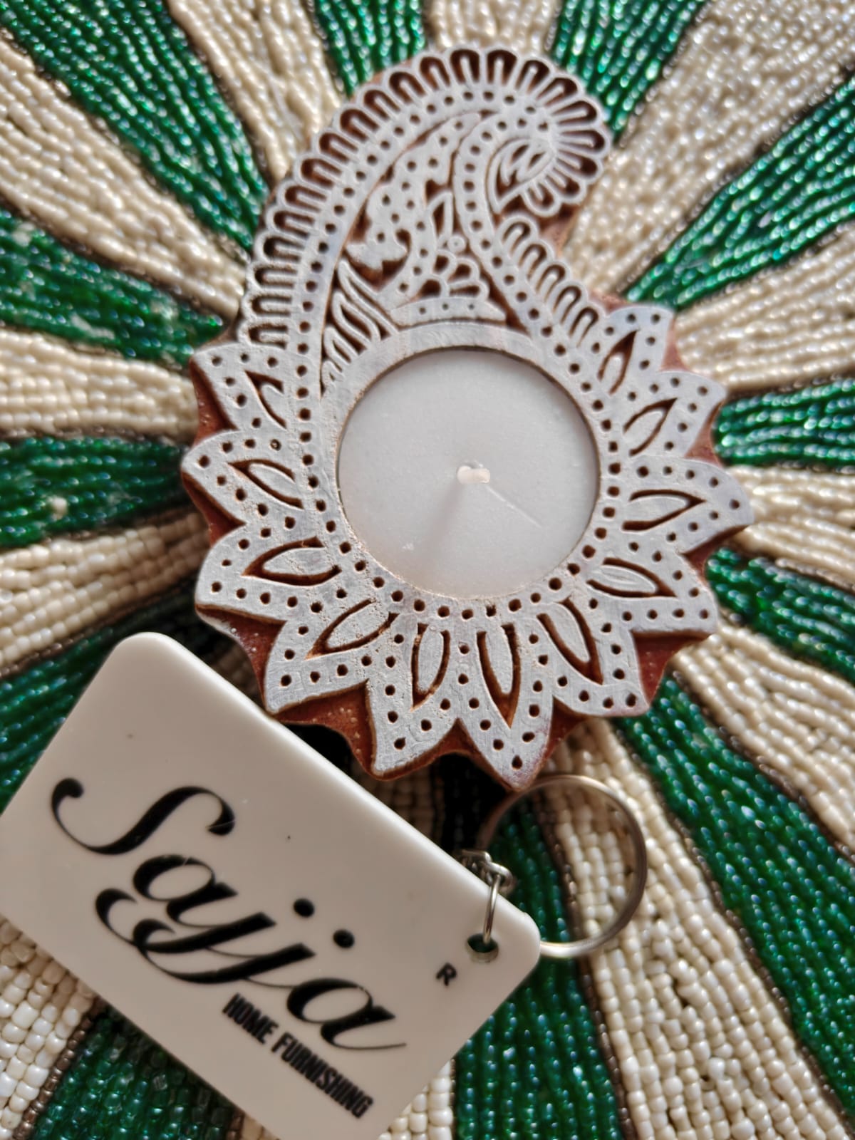 Wooden Hand Block Engraved Paisley Tea light Holder | Handcrafted Diya | 1 piece | Indian Diya