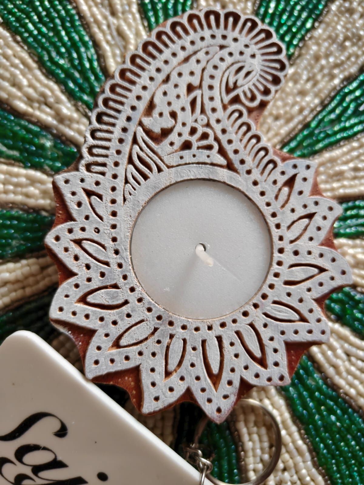 Wooden Hand Block Engraved Paisley Tea light Holder | Handcrafted Diya | 1 piece | Indian Diya