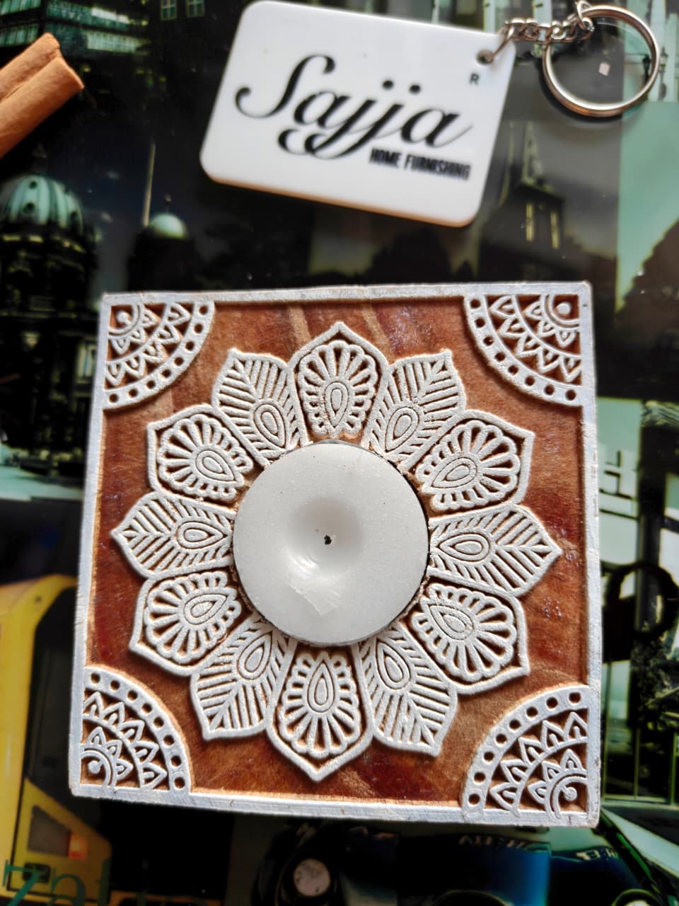 Wooden Block Decorative Polished Tealight Candle Holder  | Handcrafted Diya