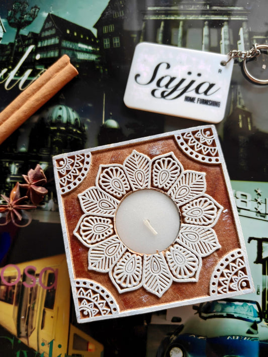 Wooden Block Decorative Polished Tealight Candle Holder | Handcrafted Diya