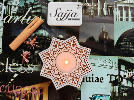 Handcrafted Ashtabhuja Star Wooden Tealight Candle | Handcrafted Diya | 1 piece | Indian Festival Diya