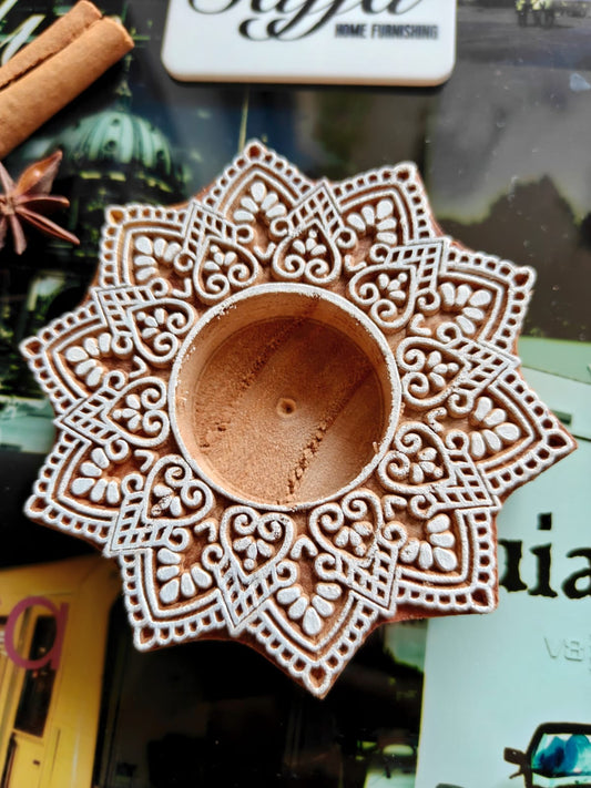 Decagram Handcrafted Wood Tealight Candle Holder  | Handcrafted Diya | 1 piece | Indian Festival Diya