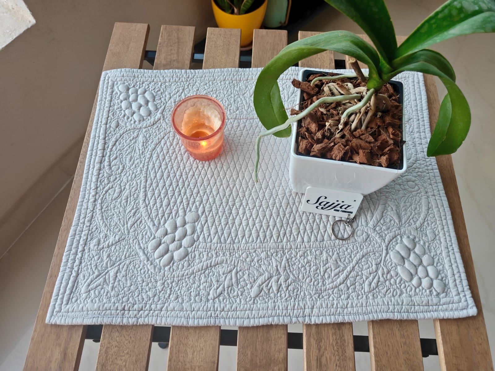 Sajja Light Grey Cotton Rectangular Quilted Table Placemat