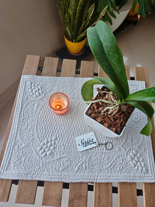 Sajja Light Grey Cotton Rectangular Quilted Table Placemat