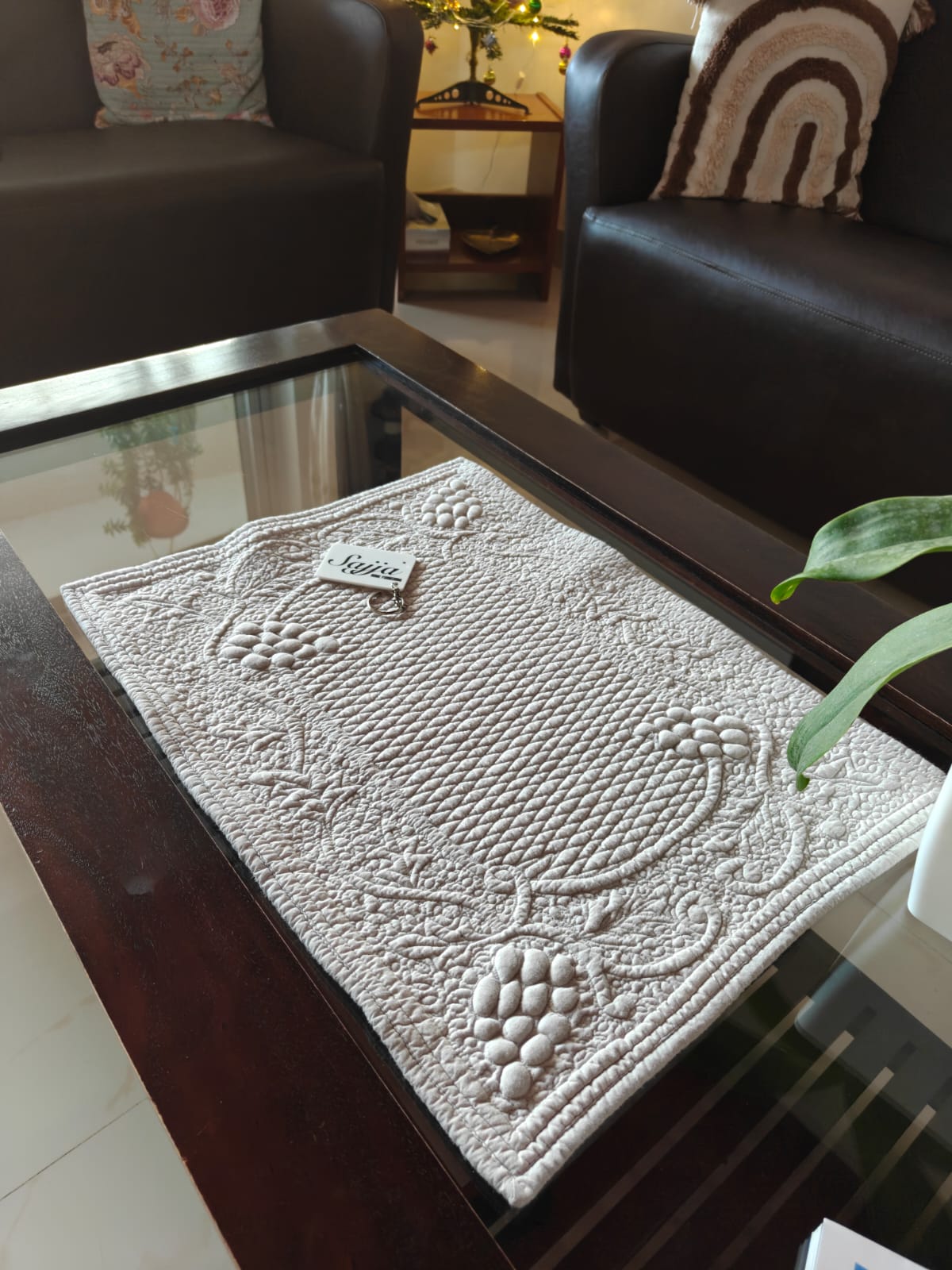 Sajja Light Grey Cotton Rectangular Quilted Table Placemat