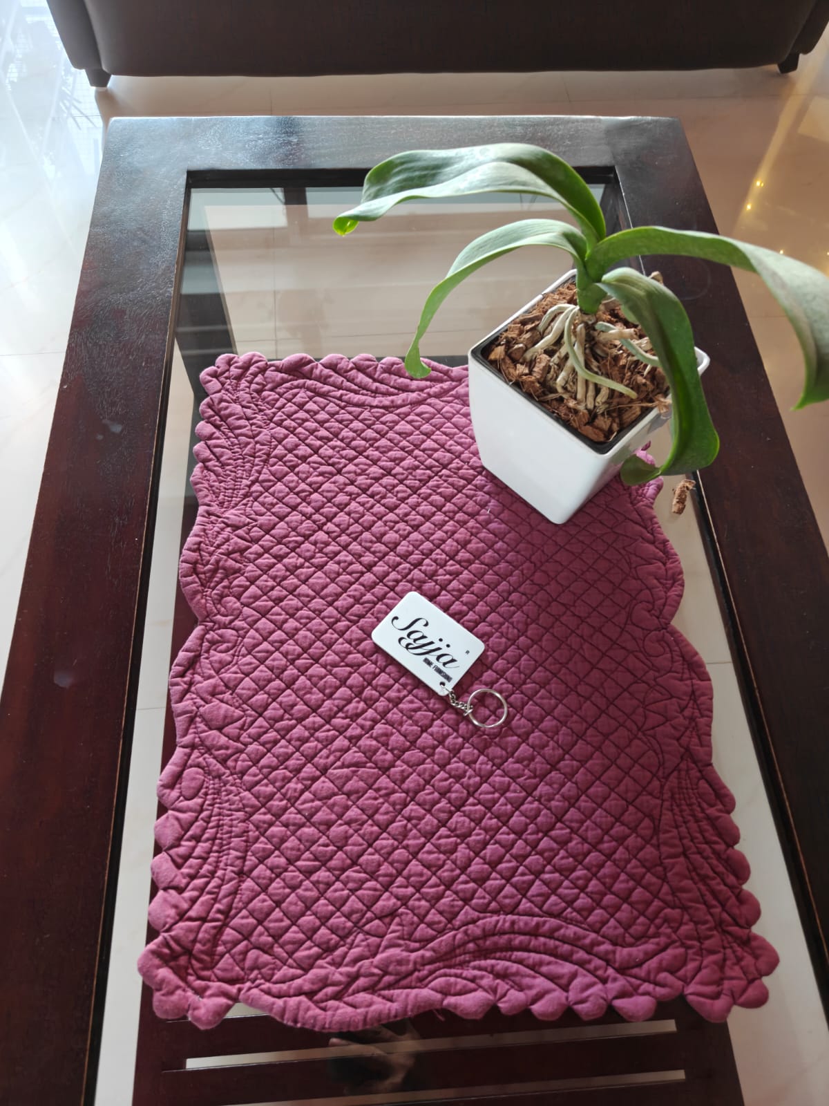 Designer Red Wine Quilted Cotton Mat Focal Runner Fabric Table Placemat