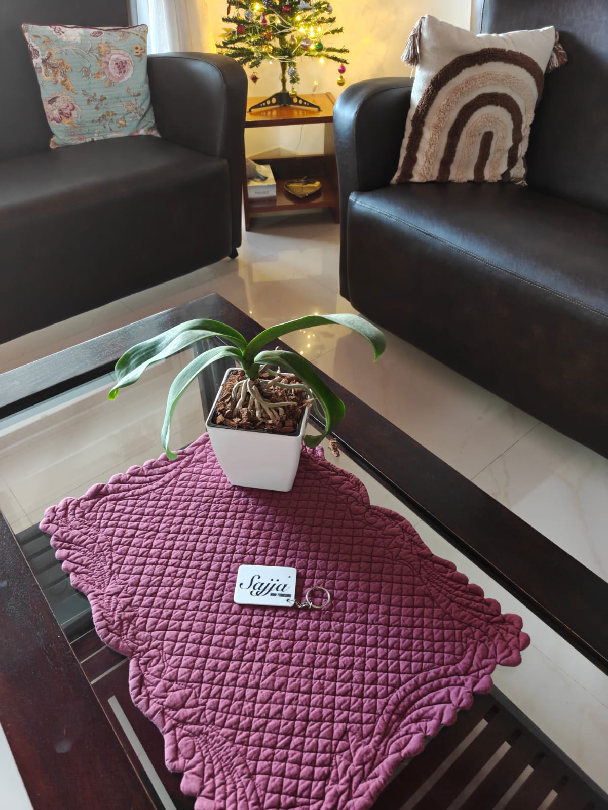 Designer Red Wine Quilted Cotton Mat Focal Runner Fabric Table Placemat