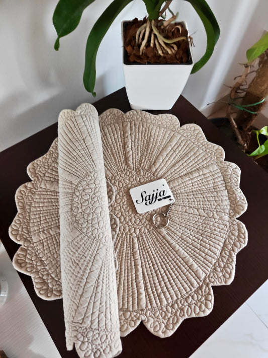 Stylish Beige Victorian Cotton Quilted Round Placemat Round (Set of 2)