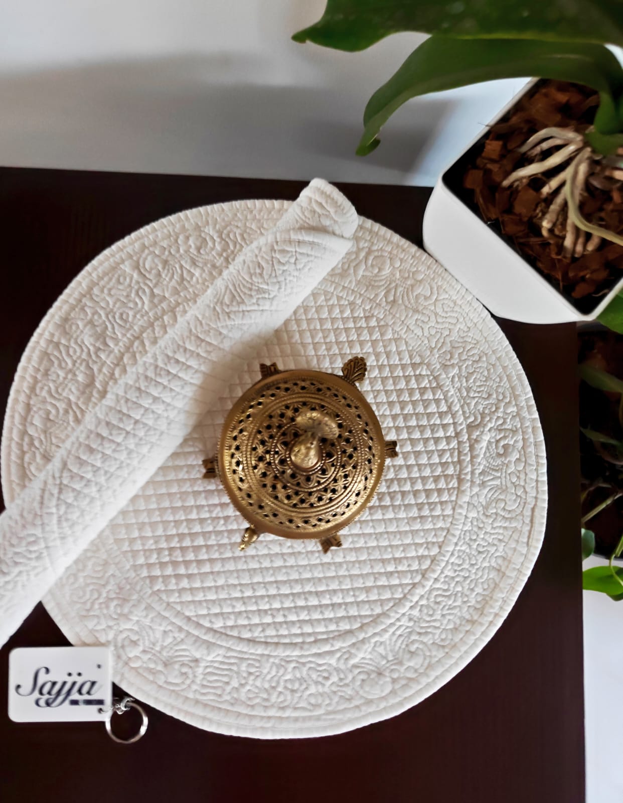 Cream Cotton Quilted Round Placemat Trivet Set of 2