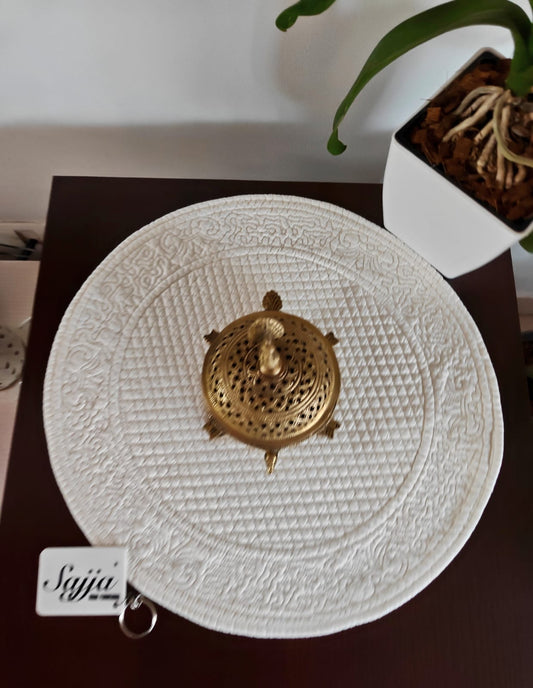 Cream Cotton Quilted Round Placemat Trivet Set of 2