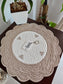 Trellis Quilted Ivory Brown Reversible Cotton Round Fabric Table Placemat Set of 2