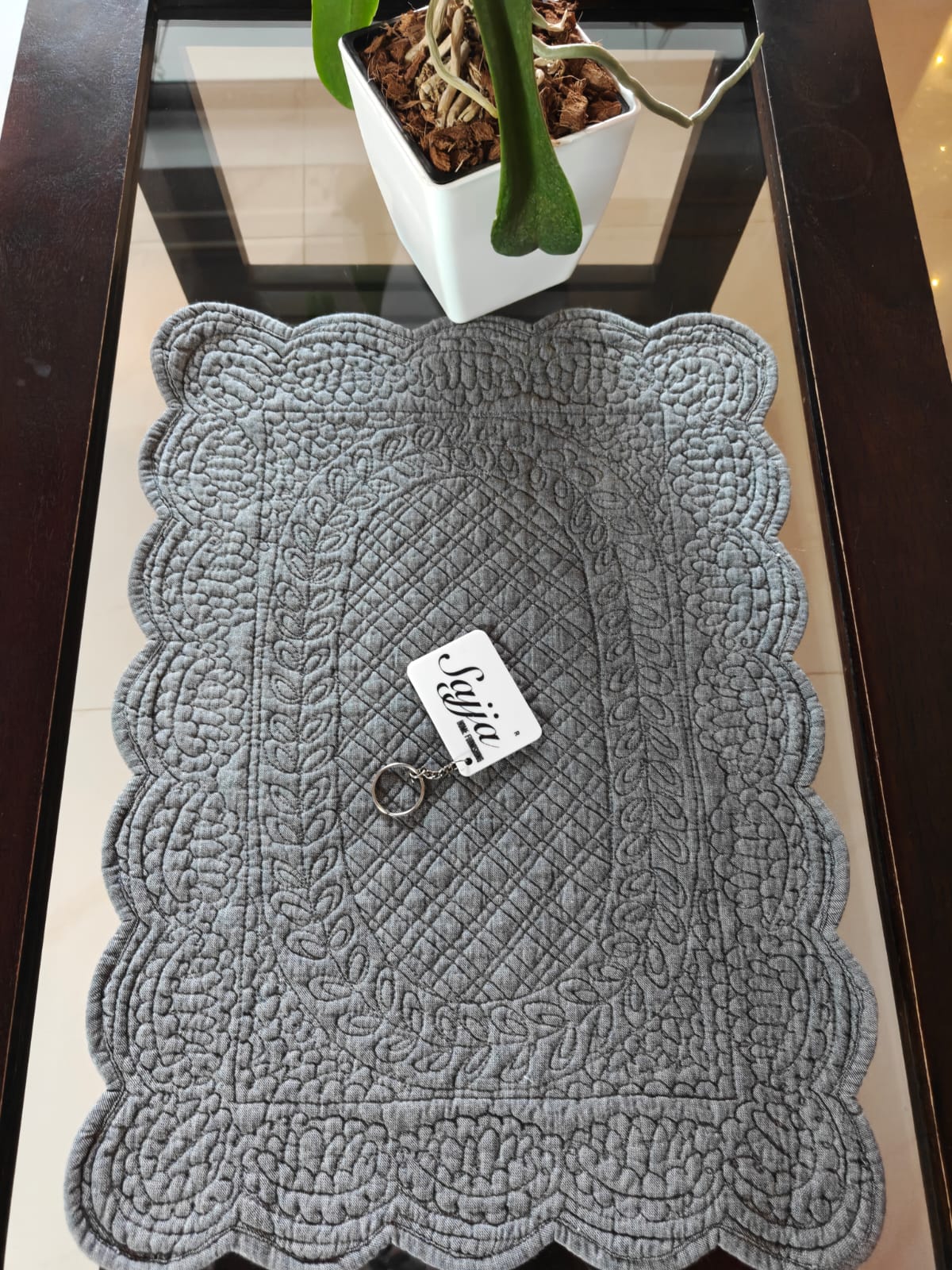 Smart n Subtle Grey Trellis Design Rectangular Cotton Fabric Table Mat