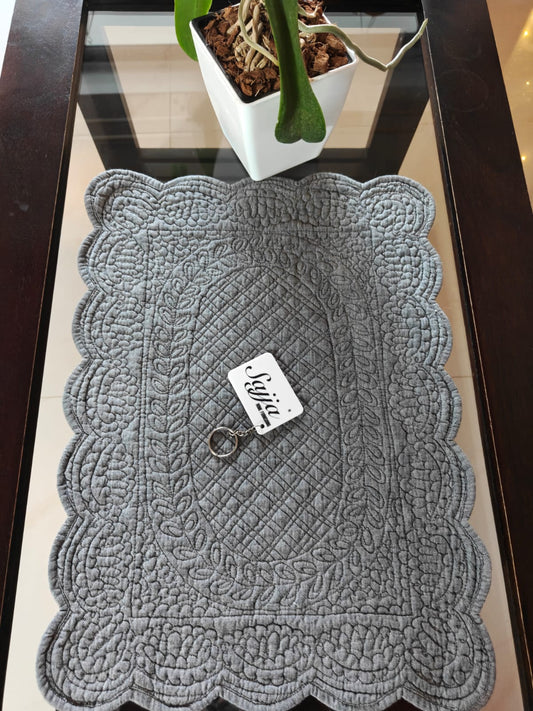 Smart n Subtle Grey Trellis Design Rectangular Cotton Fabric Table Mat