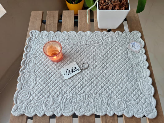 Ash Grey Scalloped Edges Decorative Quilted Cotton Table Placemat - 1 piece