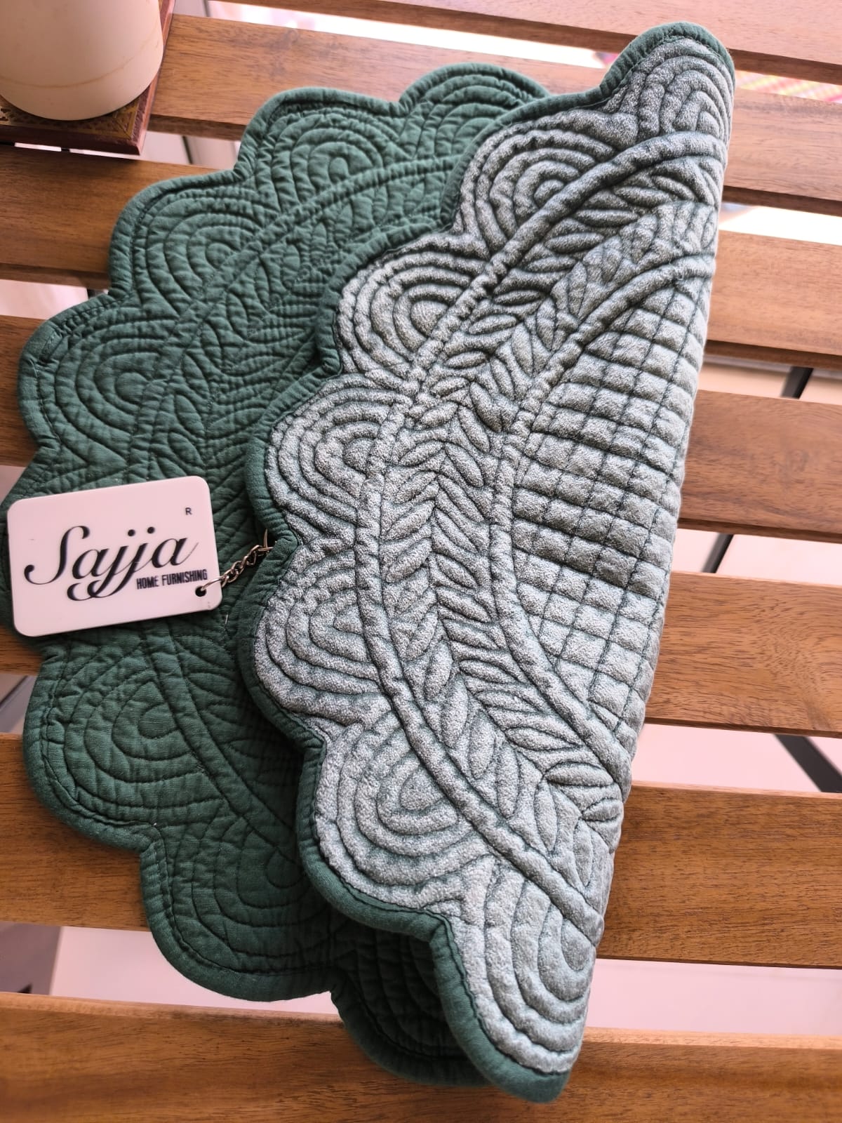 Velvet Green Round Table Fabric Decorative Quilted Table Mats 1 piece