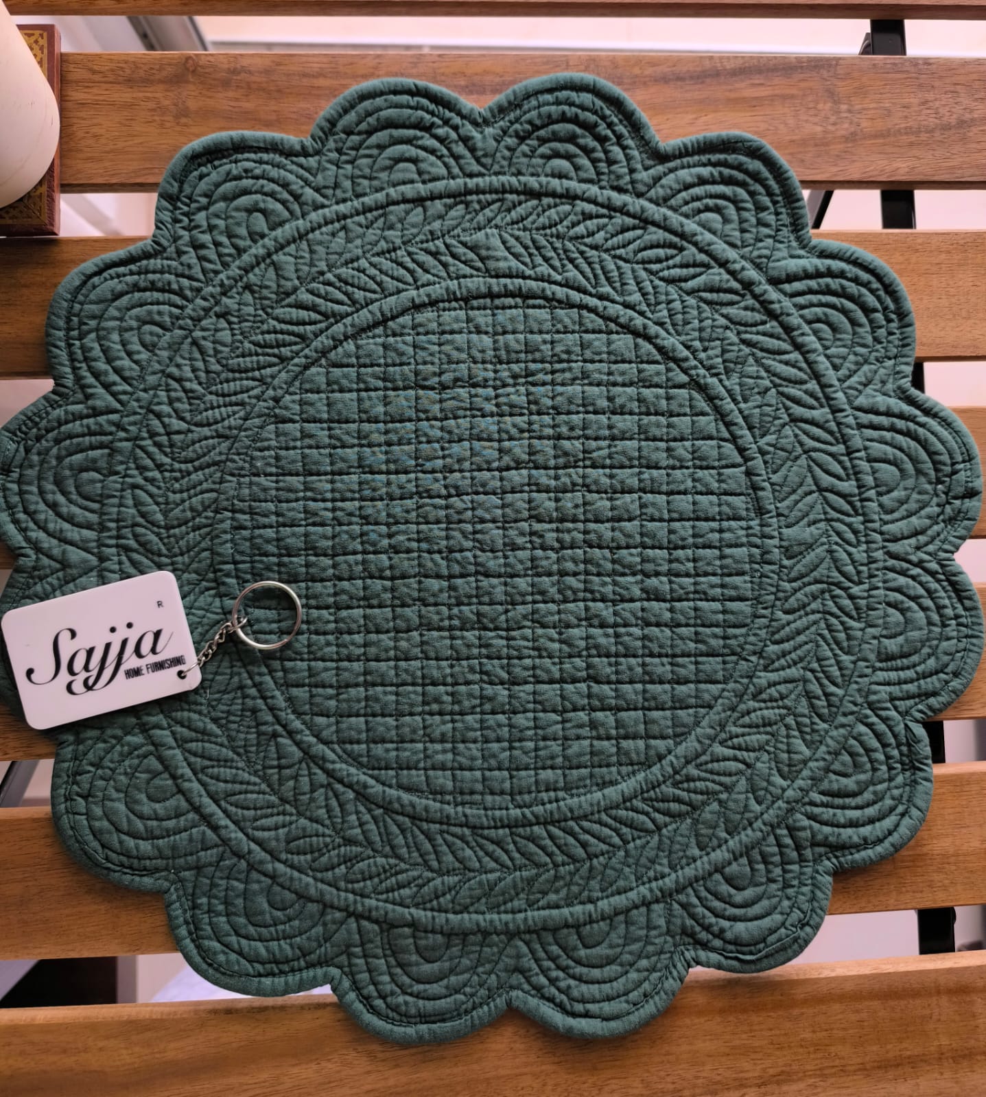 Velvet Green Round Table Fabric Decorative Quilted Table Mats 1 piece