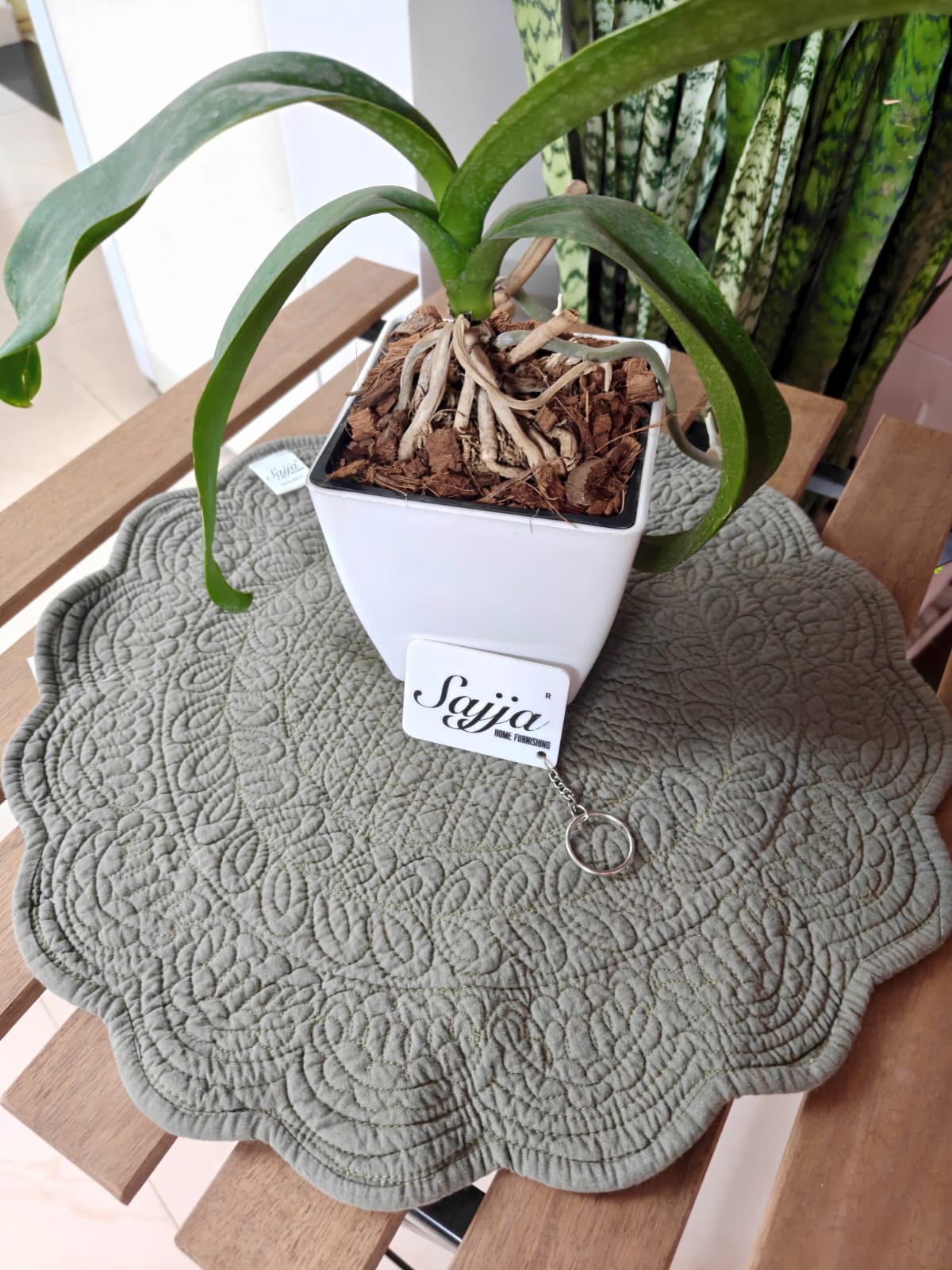 Velvet Greenish Grey Round Table Fabric Decorative Quilted Table Placemat  1 piece