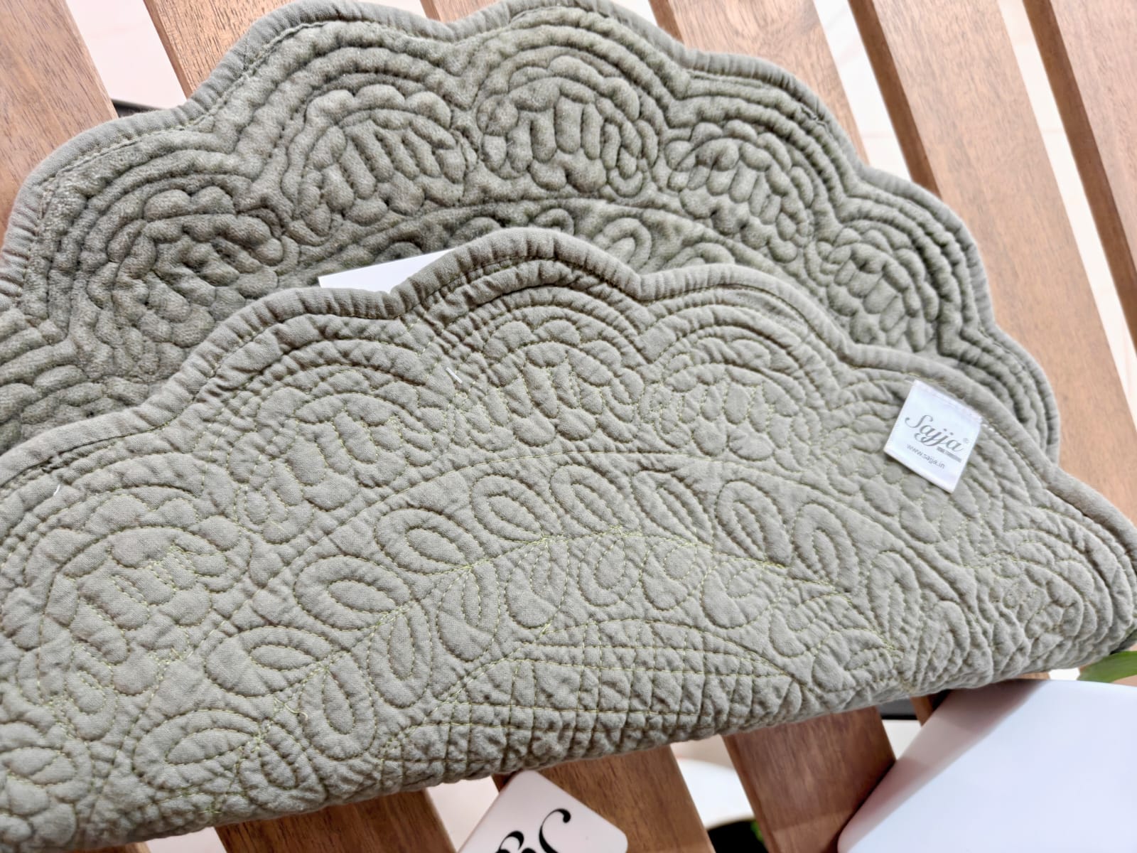 Velvet Greenish Grey Round Table Fabric Decorative Quilted Table Placemat  1 piece