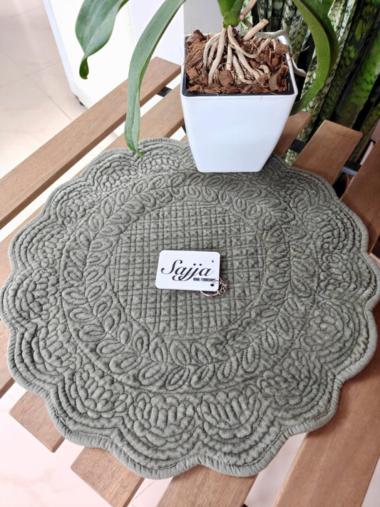Velvet Greenish Grey Round Table Fabric Decorative Quilted Table Placemat 1 piece