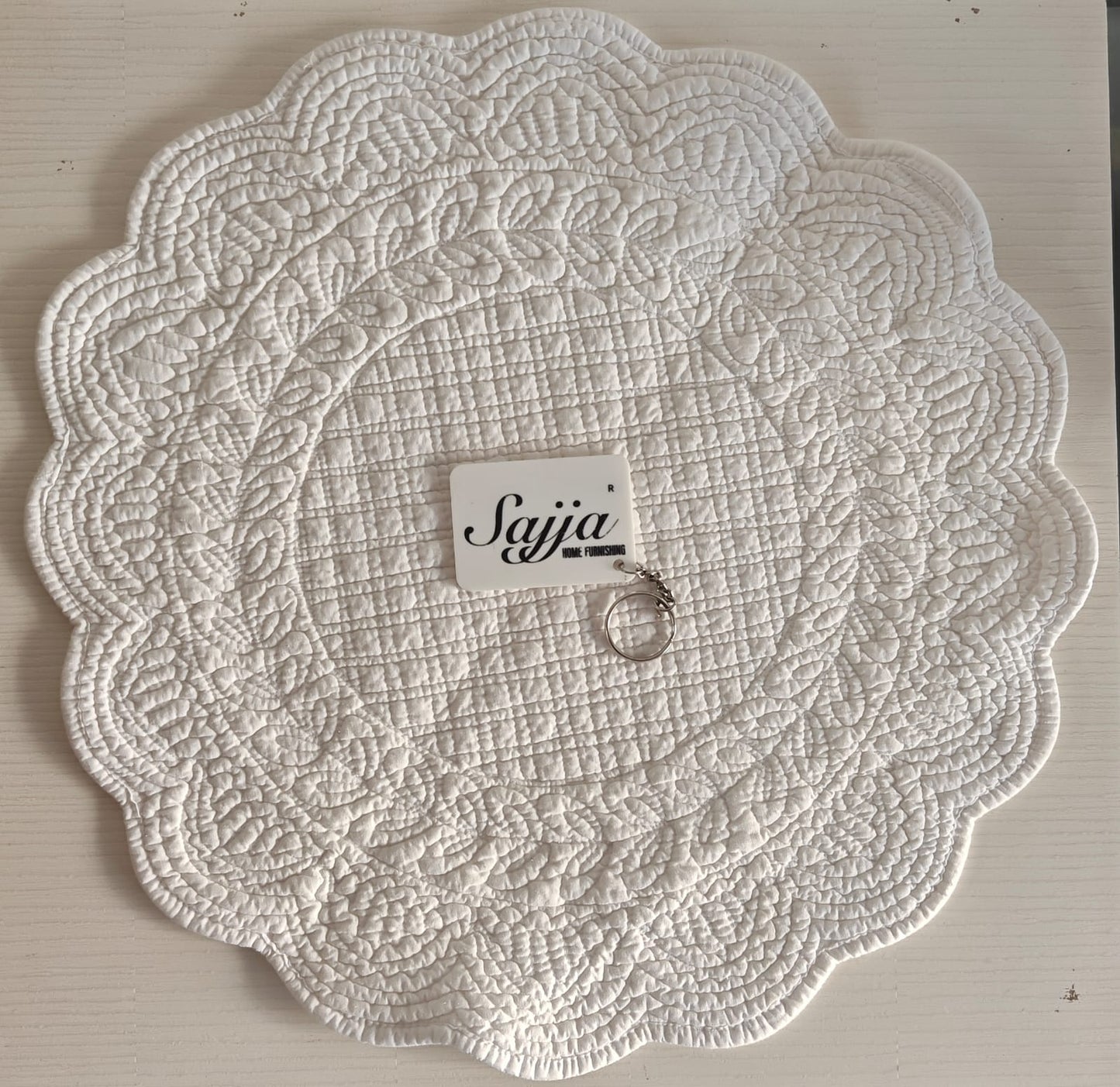 White Leaves Floral Quilted Cotton Round Table Fabric Placemat Mat - 1 piece
