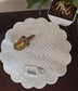 White Embriodered Floral Quilted Reversible Cotton Round Table Placemat Trivet - 1 piece
