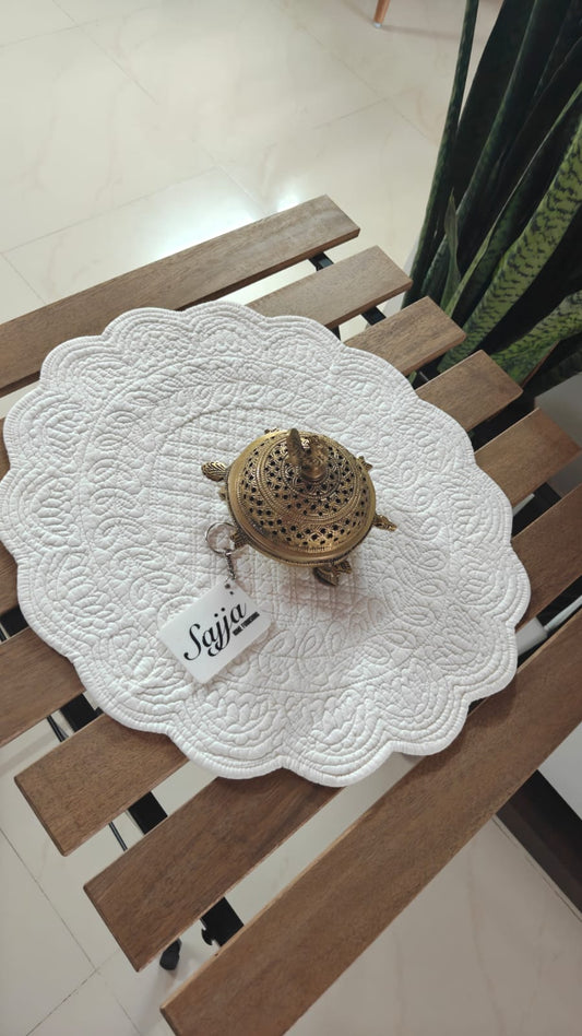 Ivory Floral Cotton Round Oval Table Fabric Decorative Quilted Placemat mat 1 piece