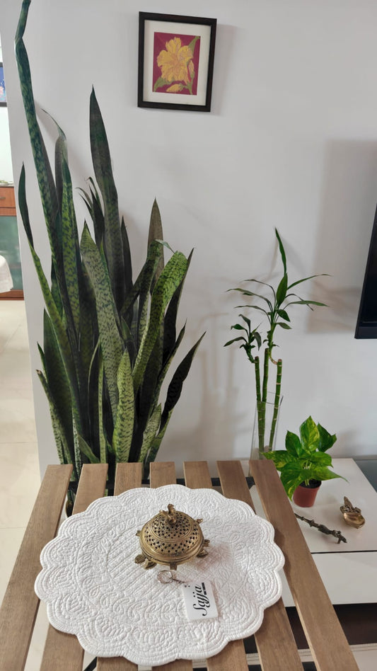 Ivory Floral Cotton Round Oval Table Fabric Decorative Quilted Placemat mat 1 piece