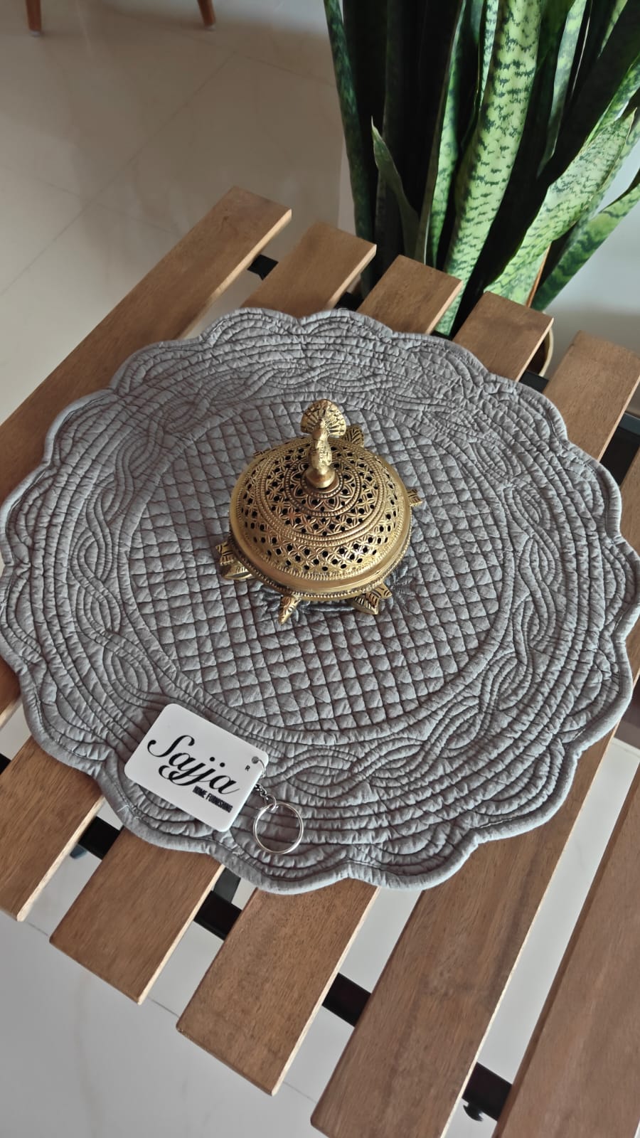 Sajja Buy Online Grey Floral Cotton Round Table Fabric Placemat