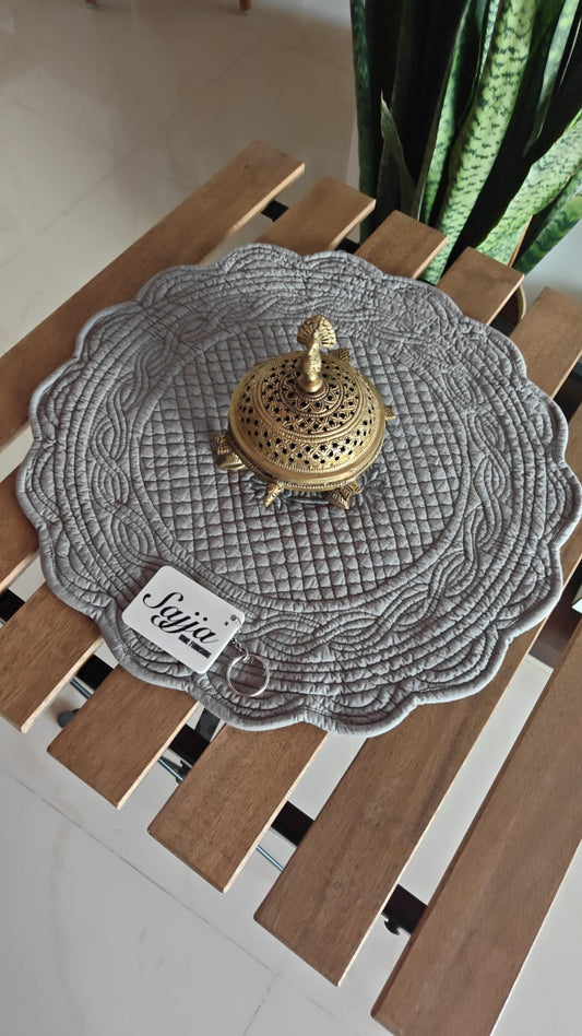 Sajja Buy Online Grey Floral Cotton Round Table Fabric Placemat