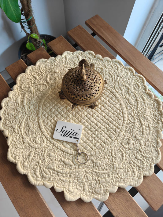 Light Lemon Yellow Scalloped Floral Hand Quilted Cotton Table Fabric Placemat  Set of 2