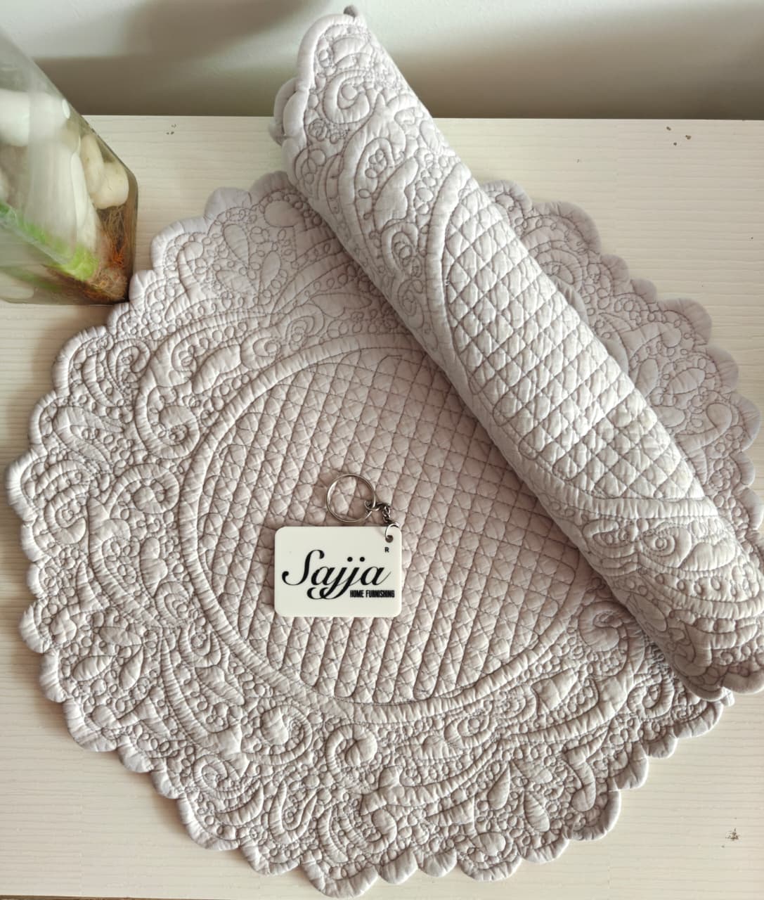 Sajja Round Lilac Cotton Quilted Table Fabric Placemat mat Set of 2