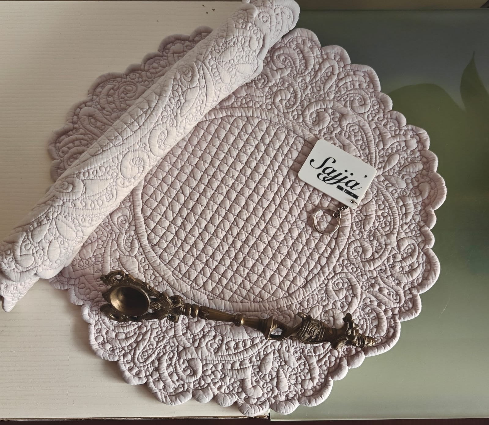 Sajja Round Lilac Cotton Quilted Table Fabric Placemat mat Set of 2