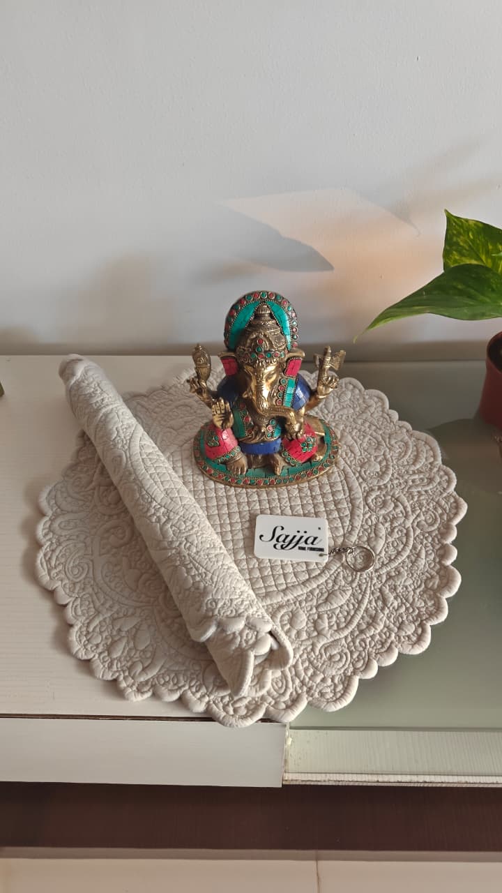 Garden of Circle Mint Grey Floral Cotton Round Table Fabric Placemat mat Set of 2