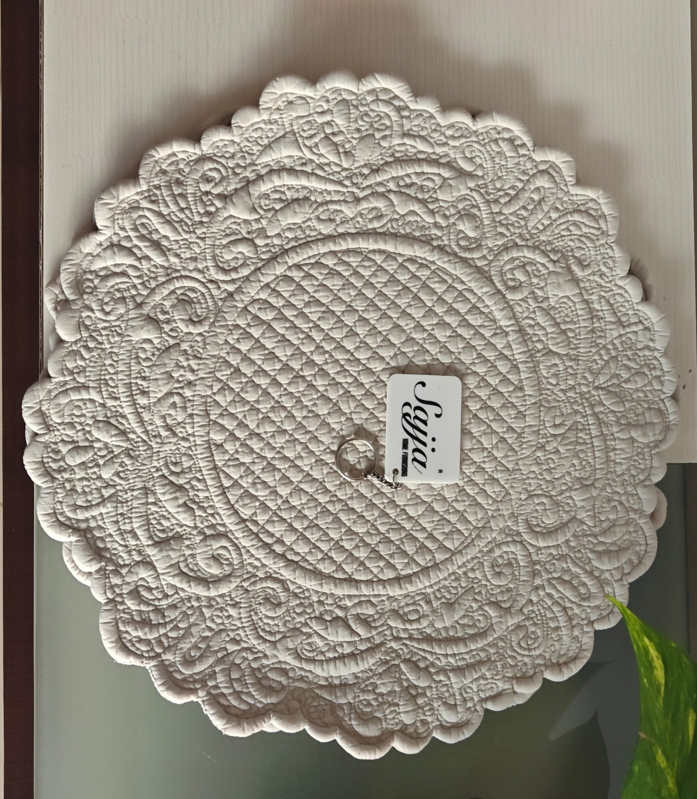 Garden of Circle Mint Grey Floral Cotton Round Table Fabric Placemat mat Set of 2