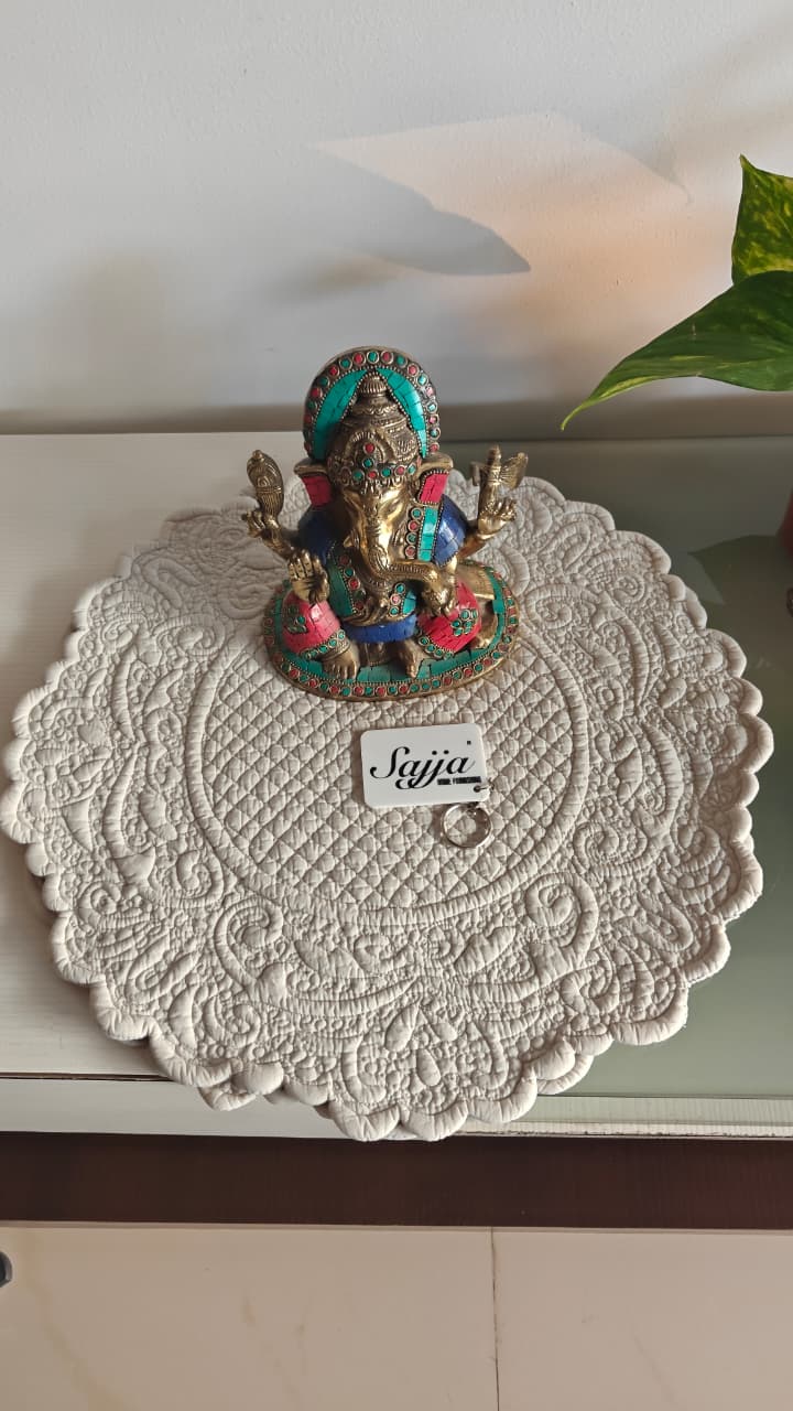 Garden of Circle Mint Grey Floral Cotton Round Table Fabric Placemat mat Set of 2