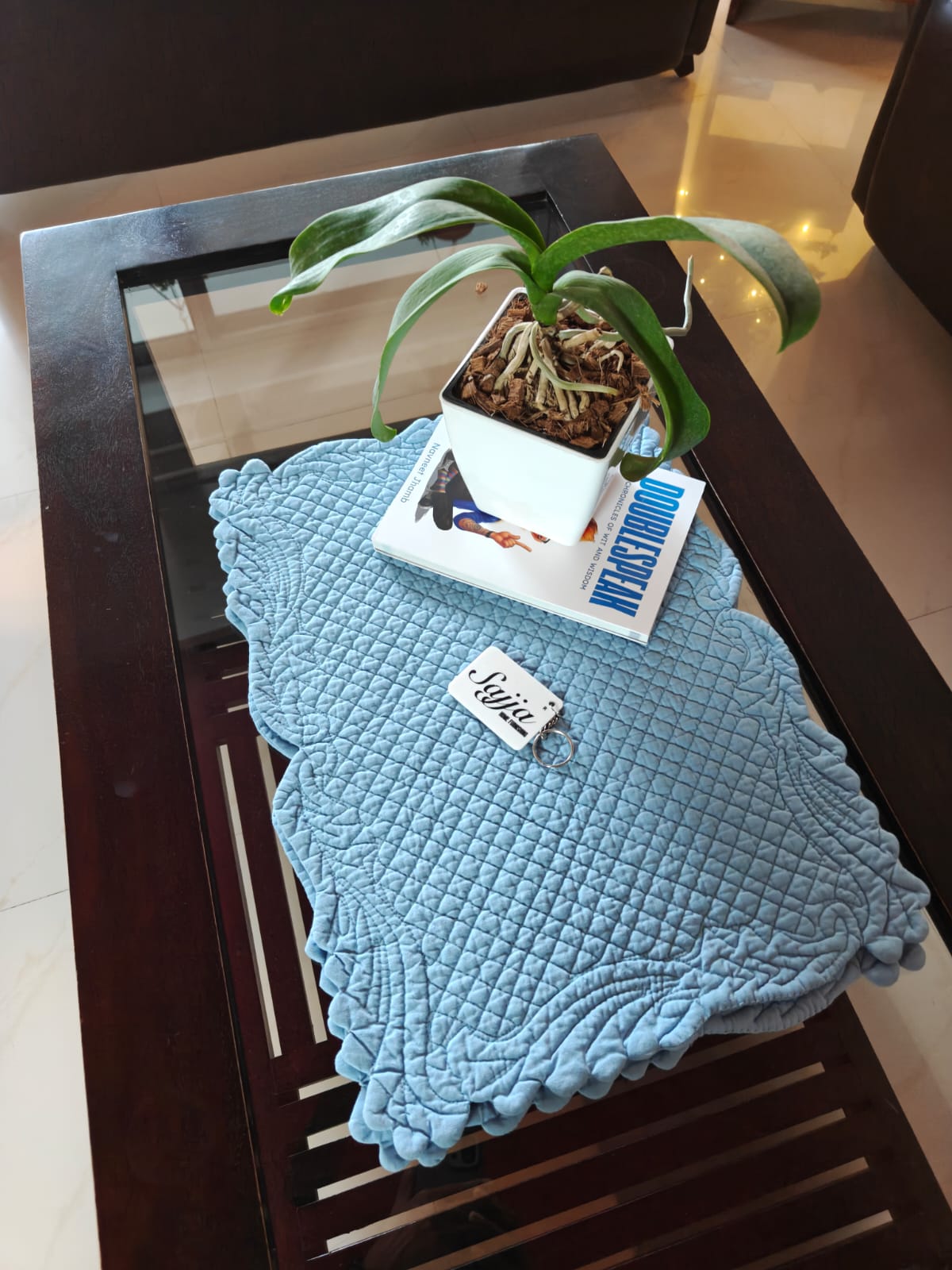 Cool Blue Reversible Quilted Multicolor Organic Cotton Focal Tablemat -Set of 2