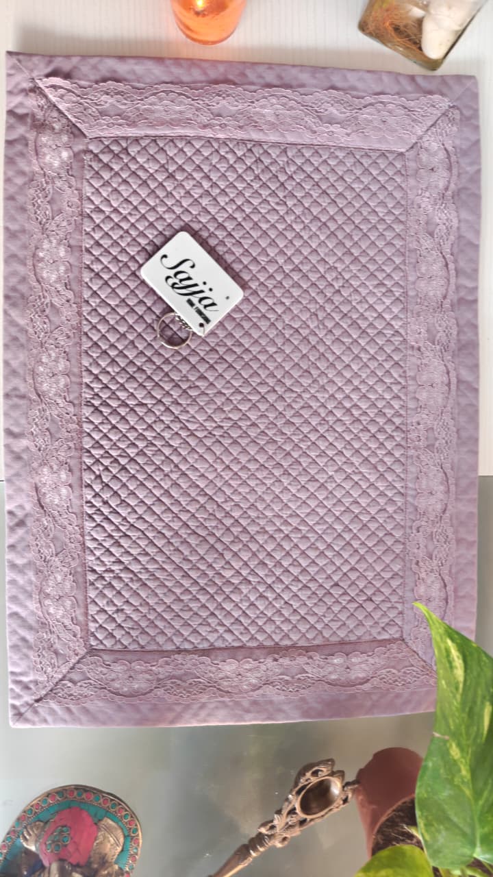 Sajja Purple Lace work Quilted Cotton Placemat Rectangular Runner Table Mat