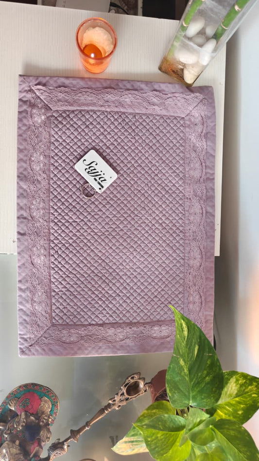 Sajja Purple Lace work Quilted Cotton Placemat Rectangular Runner Table Mat