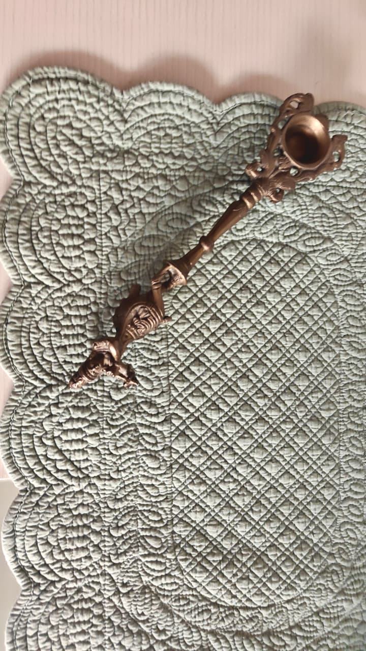 Sage Green Decorative Scalloped Reversible Rectangular Quilted Focal Runner Table Mat Placemat