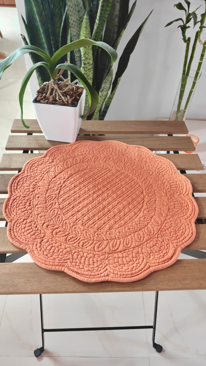 Buy online Orange Floral Cotton Round Table Placemat - 1 mat 
