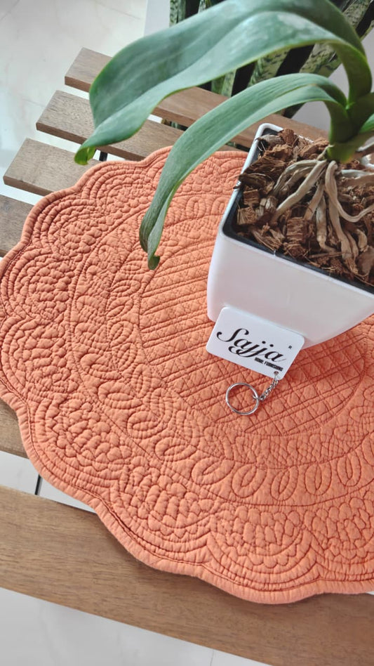 Buy online Orange Floral Cotton Round Table Placemat - 1 mat